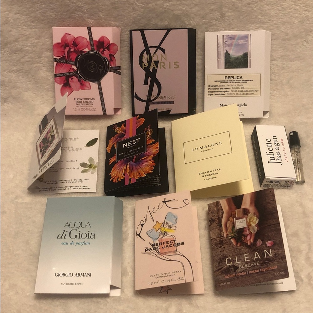 Designer Fragrance Sample Set of 10 💖 YSL, Jo Malone, Nest, Armani, Marc Jacobs